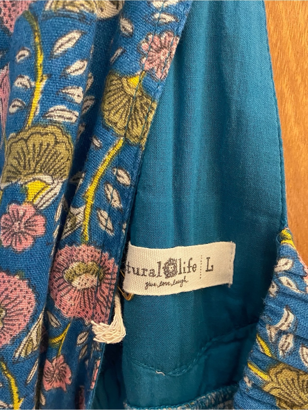 NATURAL LIFE Blue Floral Maxi jumpsuit with Black Contrast Pockets - Picture 6 of 9